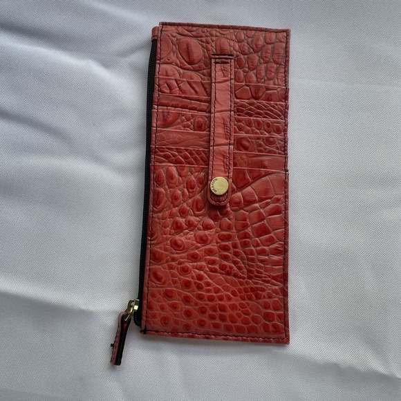 BRAHMIN LAVA RED MELBOURNE LEATHER CREDIT CARD CASE SLIM WALLET CROC EMBOSSED - Picture 1 of 11